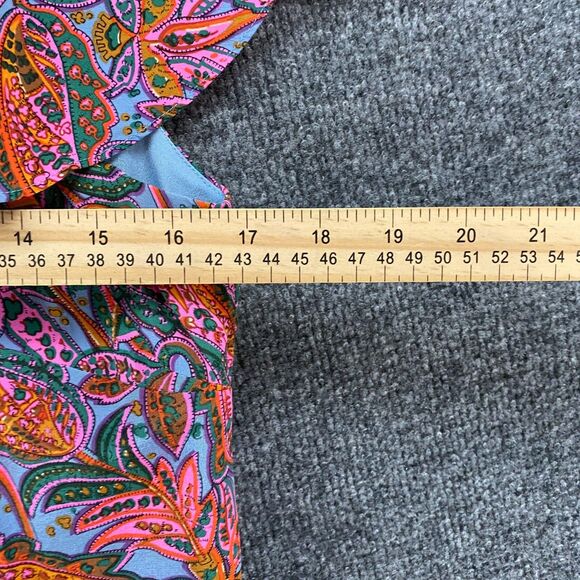 J Crew Dress Size 4 100% Silk Pink Blue Paisley Shift Ruffle Feminine Chic‎ Boho - Picture 10 of 11